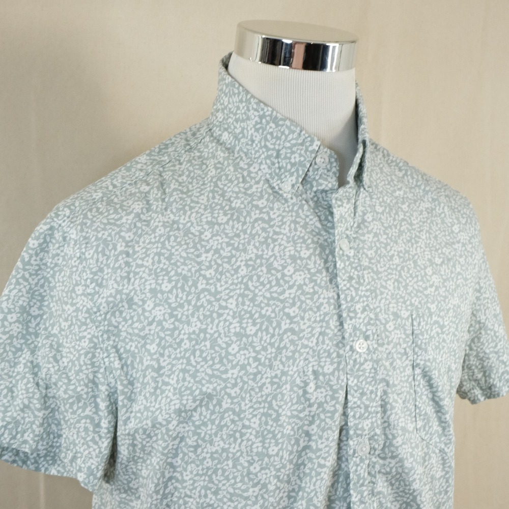 J.Crew Large Slim Button Down Shirt Green Floral Flex Washed Cotton Blend Mens